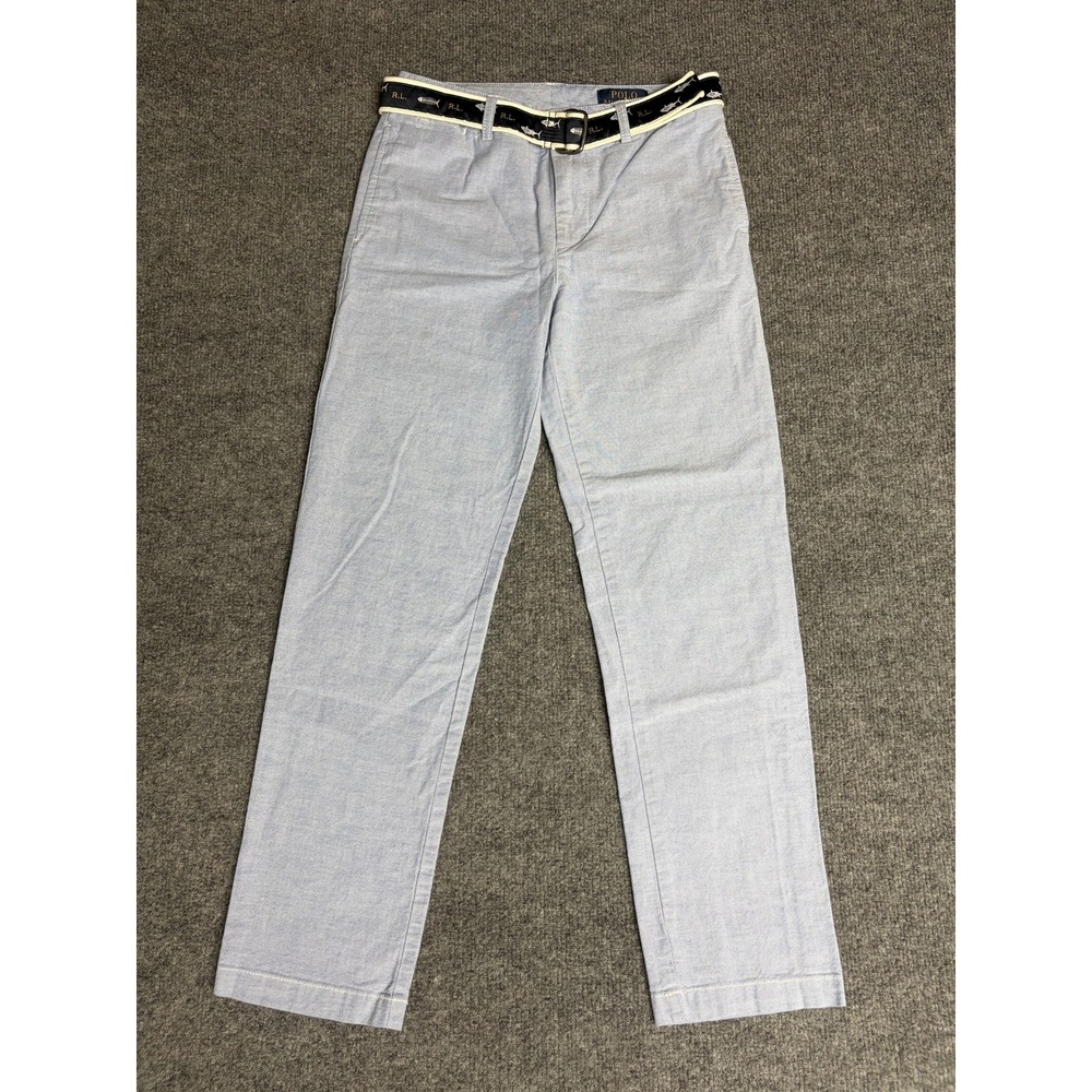 Polo Ralph Lauren Pants Boys 14 Blue Chambray Chino Nautical Belted 24x24‎